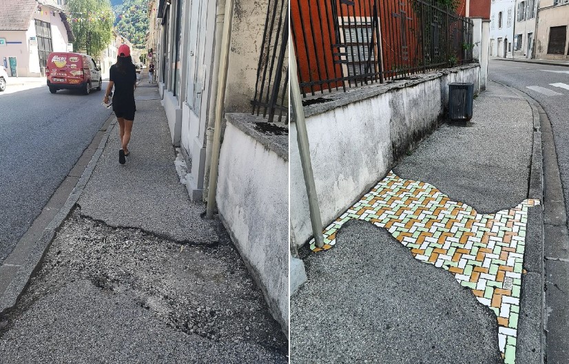 Artista de rua cria mosaicos coloridos dando vida a buracos antes desapercebidos.