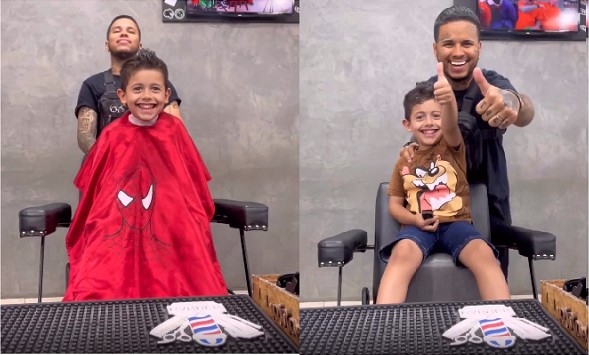 Barbeiro faz cortes de cabelo em crianças com autismo de forma inclusiva.